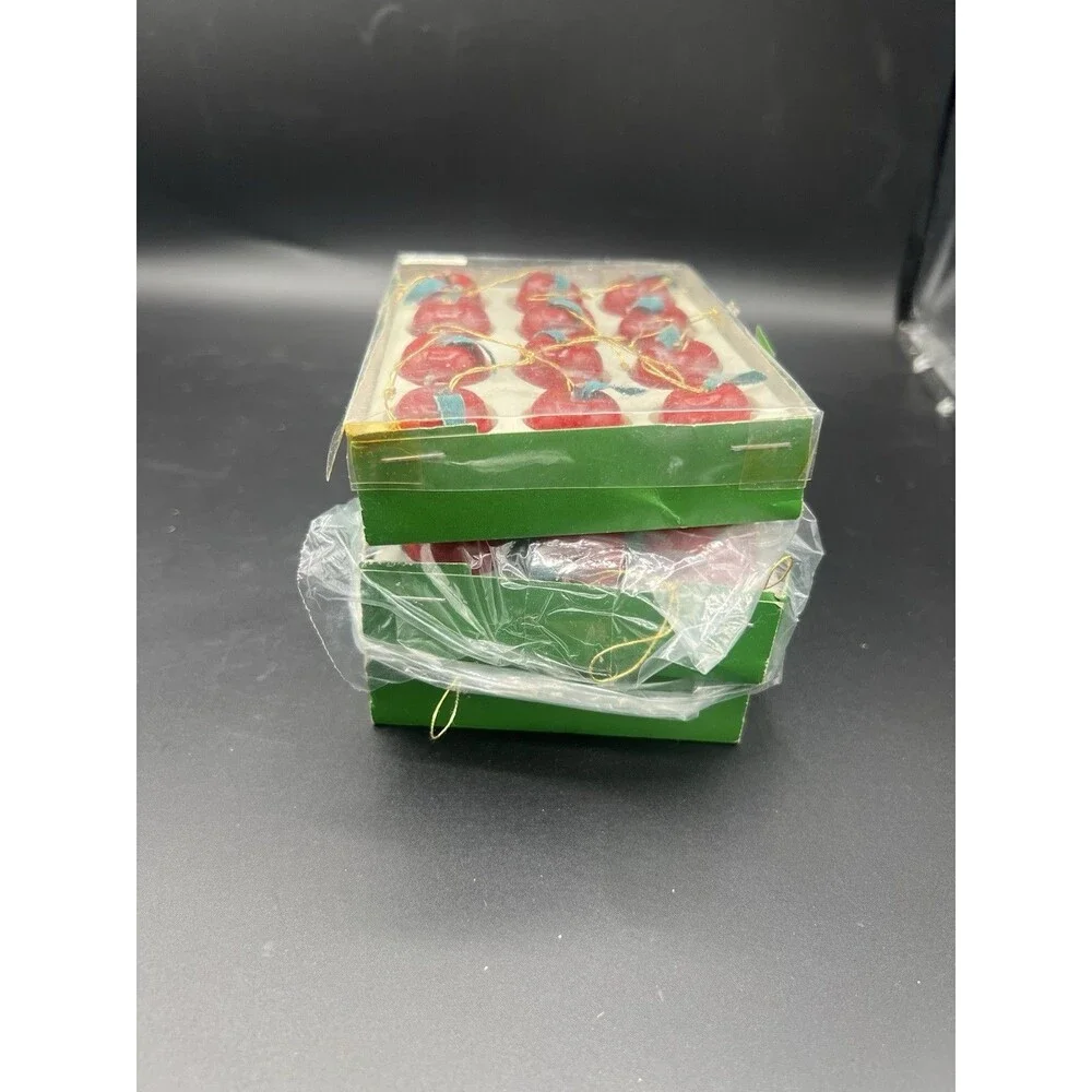 VTG Pier 1 Imports Wooden Apple Christmas Tree Ornaments Lot 36 Red Fruit Decor